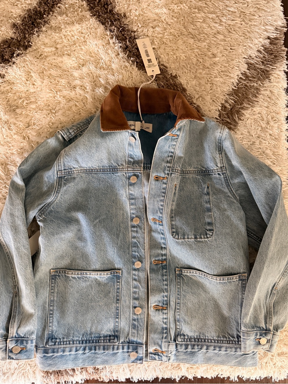 Aritzia Denim Jacket with Brown Corduroy Collar - Picture 8 of 10